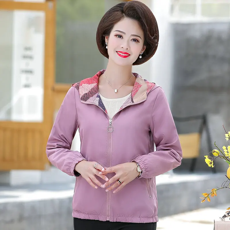 Women Casual Hooded Jackets Two Side Wearing Hood Coat Female Pink Orange Blue Printing Outerwear Woman Lightweight Clothes 2019
