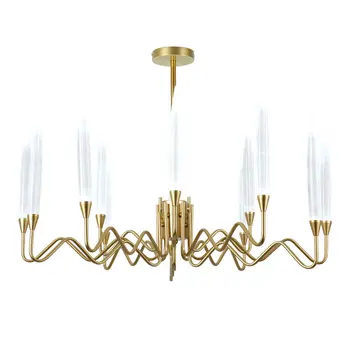 

Nordic Modern simple Hotel luxury decoration Chandelier lamp LED Foyer bedroom Gold iron art acrylic shade LED 12 lamp Droplight