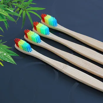 

NEW 1PC Rainbow Head Bamboo Handle Toothbrush Soft Hair Colorful Bristle Tooth Brush Novelty Dental Oral Care for Hotel Homestay