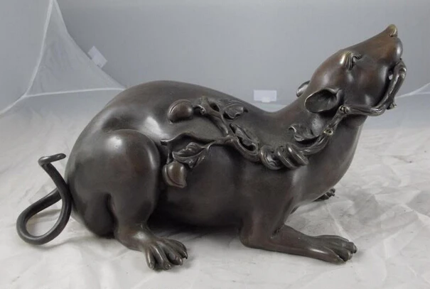 

S1175 Home FengShui Copper Bronze Money Wealth Rat Mouse hold Peach branches Statue D0318