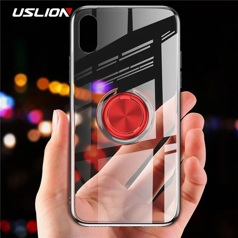 Прозрачный чехол USLION для iPhone 7 8 Plus XR XS Max X чехол-подставка с кольцом прозрачные