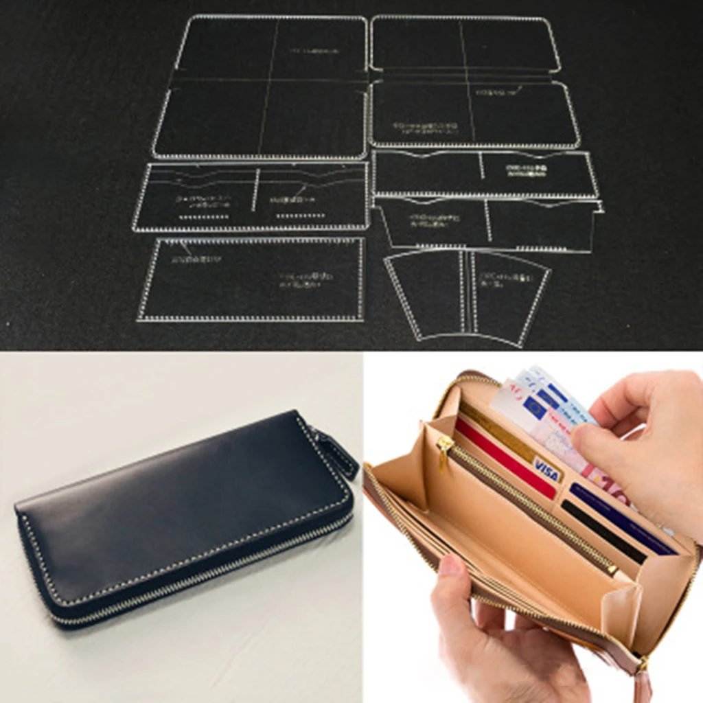 7 Pieces Cealr Acrylic Leather Templates for Zipper Clutch Bag Making Stencils Leather Craft Tools