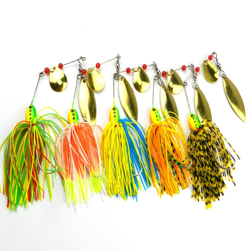 1pcs Colorful Metal Spoon Lures Buzzbait Jigs Head Silicone Skirts