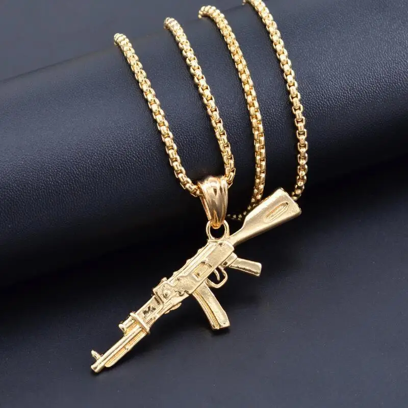 

2019 New fashion machine gun rifle Pendants round cross chain short long Mens Womens silver necklace Jewelry Gift