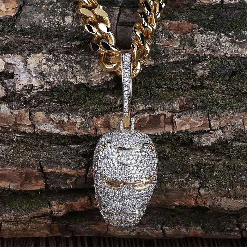 Хип хоп микро проложили AAA кубического циркония Bling Ice Out золото Железный человек Шарм Подвески ожерелье для мужчин рэппер ювелирные изделия - Окраска металла: 18inch cuban chain