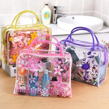 

New Portable Travel Makeup Pouch Clear PVC Flower Waterproof Makeup Toiletry Travel Wash Waterproof Transparent Cosmetic Bag #1