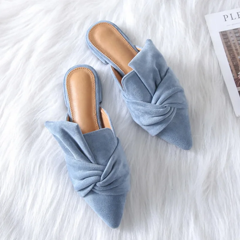 

Elegant Pointed Toe Flat Shoes Women Blue Bowtie Women Flats Fashion Slip on Ladies Shoes Women 41 Size