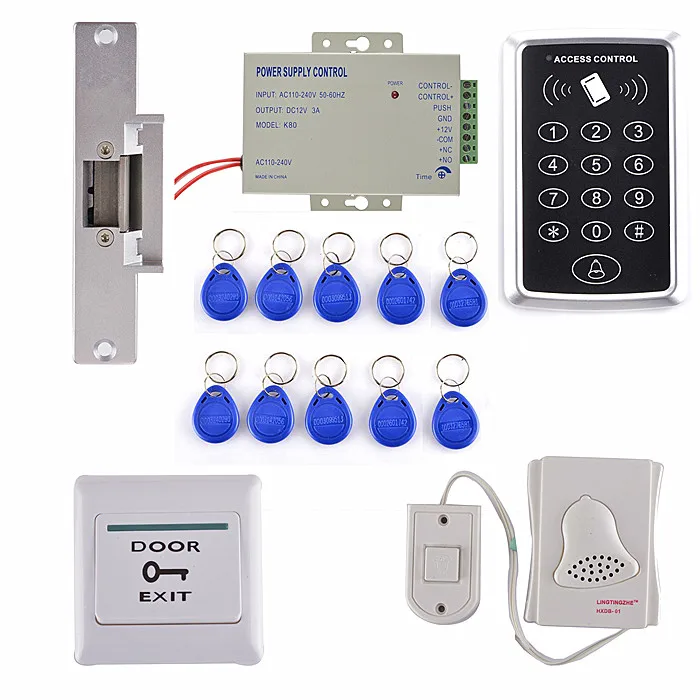 

1000 Users 125KHZ RFID EM Card Access Control System Kit Set +Door Lock+Remote Control +Exit Button T10