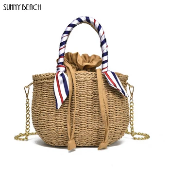 

SUNNY BEACH brand Female bag natural straw bag Messenger shoulder strap beach oblique bucket bag Crossbody bags