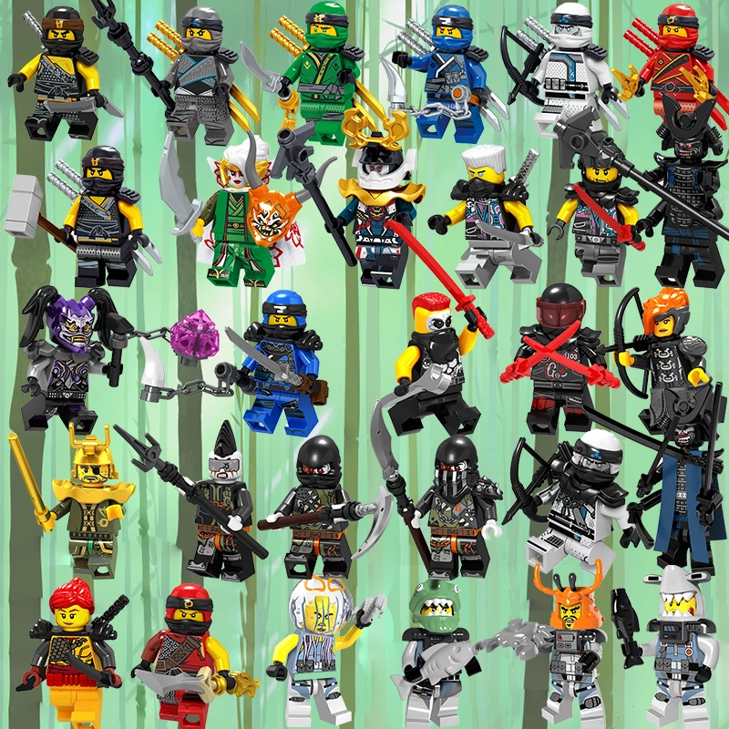 

Compatible Legoing Ninjago Motorcycle Movie NINJA Heroes Kai Jay Cole Zane Nya Lloyd With Weapons Toys for children Figures Gift