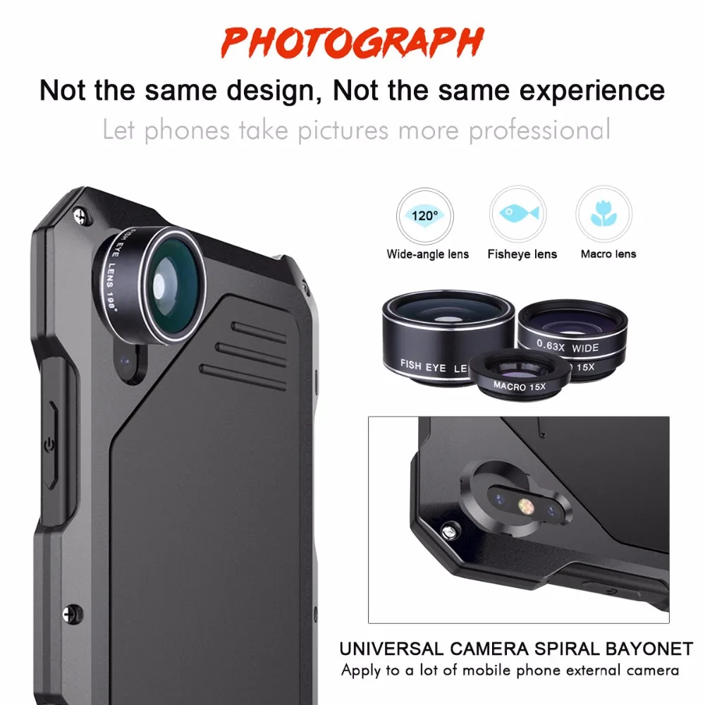 

case For iphone x xr phone case+Fisheye Wide lensmetal protective shell for iphone xs max shockproof dustproof cover