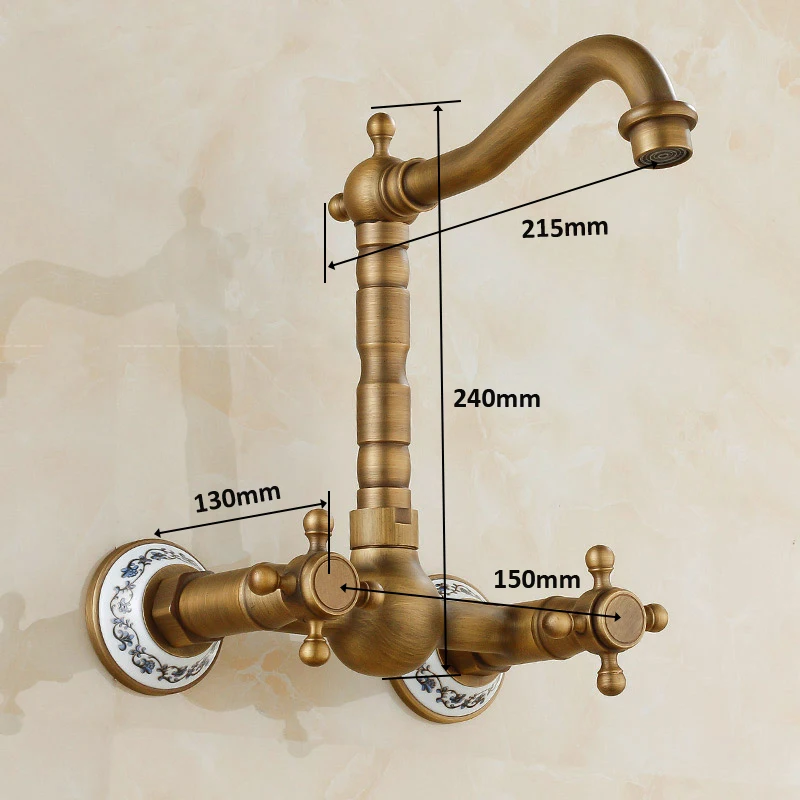  Antique Copper Double Handle Swivel Spout Kitchen Mixer Faucets Solid Brass Basin Mixer Faucet with - 32742895049