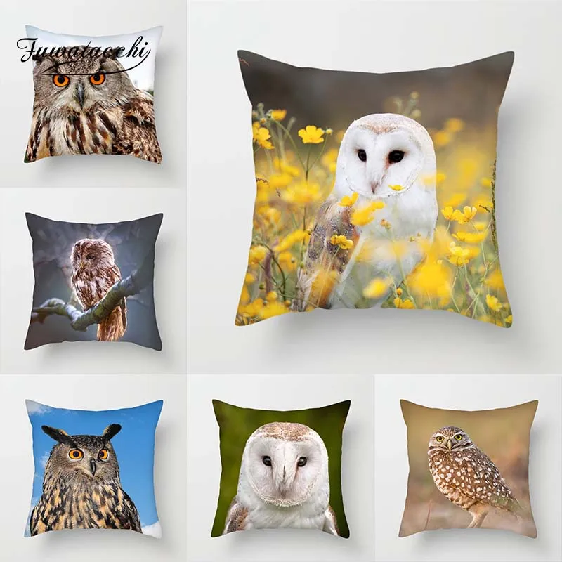 

Fuwatacchi Cute Owl Cushion Cover Wild Bird Printing Pillowcase Sofa Bed Home DecorativeThrow Pillows Cover New 2019 Arrives