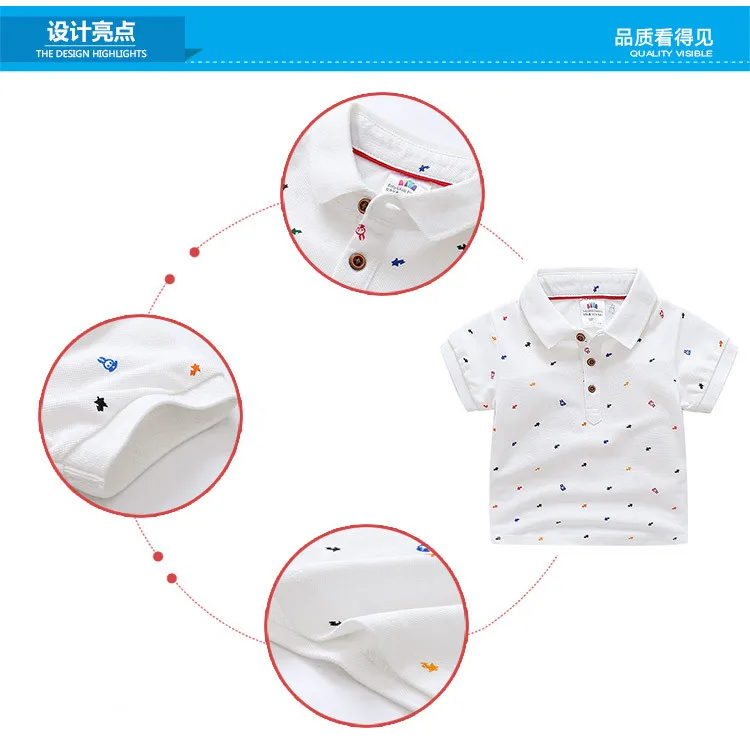 2018 Casual 2-10 Years Children Clothing Cotton Short Sleeve Turn-Down Collar White Blue Print Kids Boys T Shirt 1 (6)