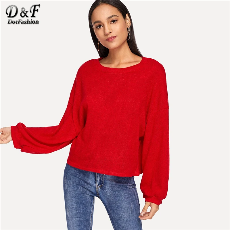 

Dotfashion Red Drop Shoulder Solid Sweater Women Casual Autumn Winter Clothing Fashion Long Sleeve Womens Sweaters And Pullovers