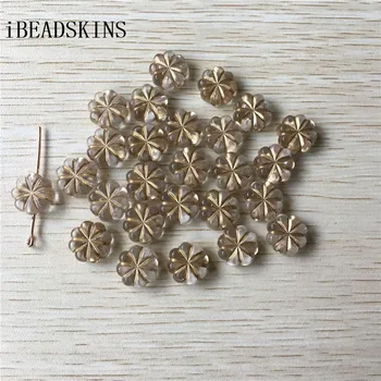 

New arrival! 13mm 700pcs/lot clear with gold stripe wintersweet shape Acrylic beads #2624 (Design as shown)