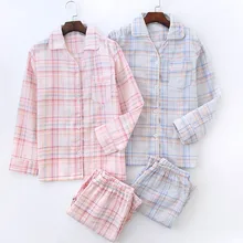 Симпатичные сетка в полоску пижамы, женские пижамы, комплекты 2 предмета Мягкий хлопок рубашка с длинными рукавами+ штаны, одежда для сна, Костюм Пижама Mujer