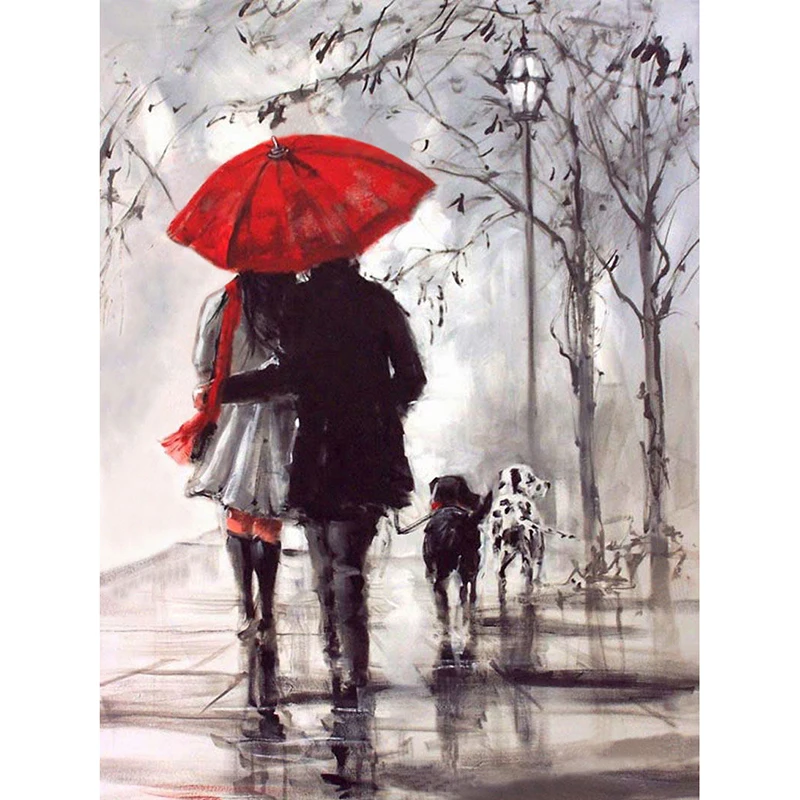 

5D DIY diamond embroidery raining couple&dogs diamond painting Cross Stitch full drill Rhinestone mosaic decoration JS383