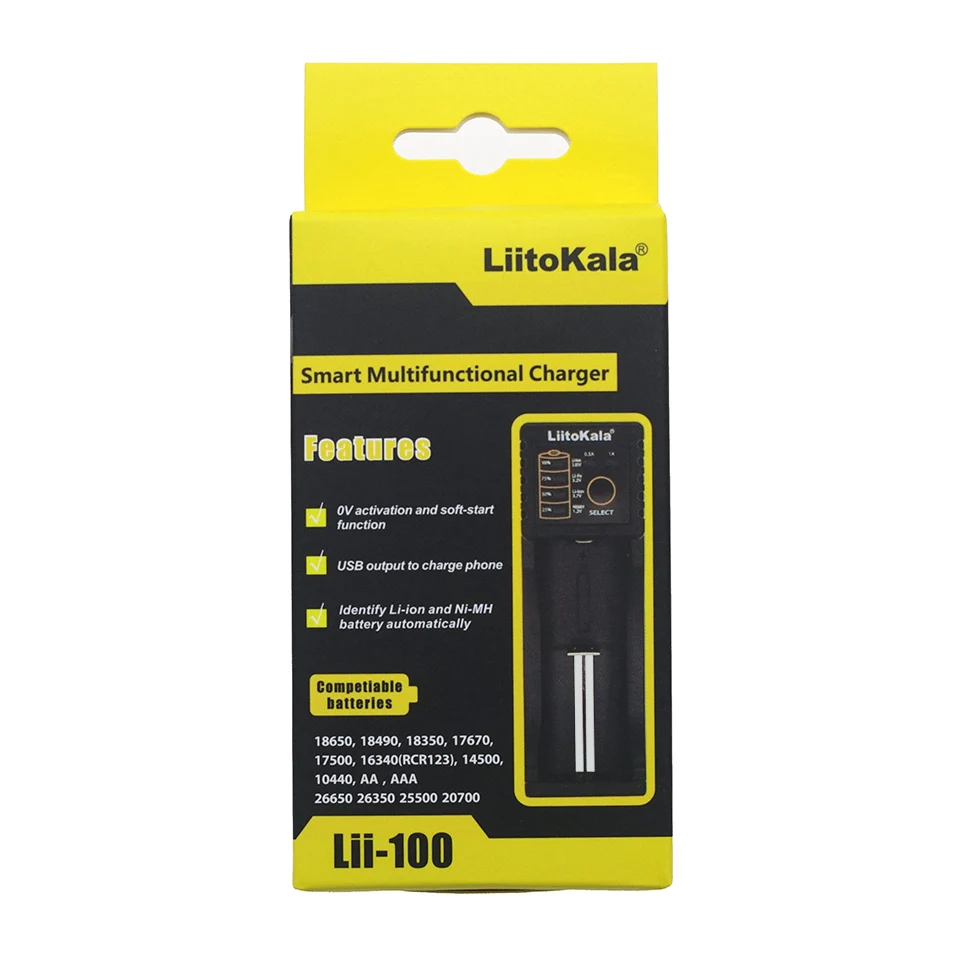 

Liitokala Lii-100 5V 1A plug 1.2V 3.7V 3.2V AA AAA 18650 18350 26650 10440 14500 16340 25500 NiMH lithium battery smart charger