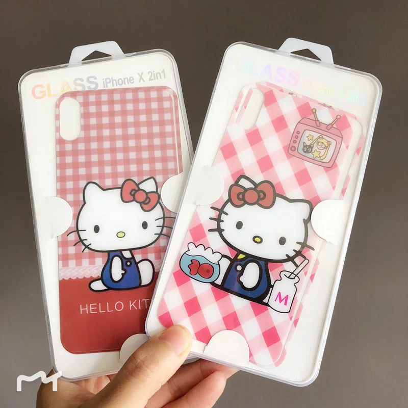 Для iPhone X милый розовый рисунок Hello Kitty закаленное Стекло Экран film (спереди и сзади)