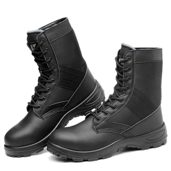 

plus size mens casual warm cotton steel toe caps working safety shoes soft leather winter snow plush tooling security high boots