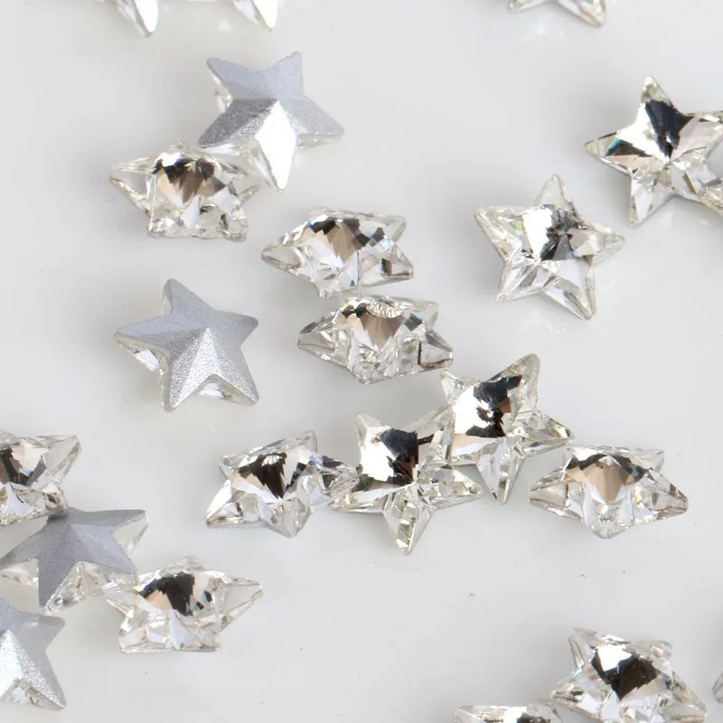 Супер сияющие белые пятиконечные звезды с заостренным дном стеклянные кристаллы, Стразы DIY часы и платье ювелирные изделия Аксессуары 20 шт