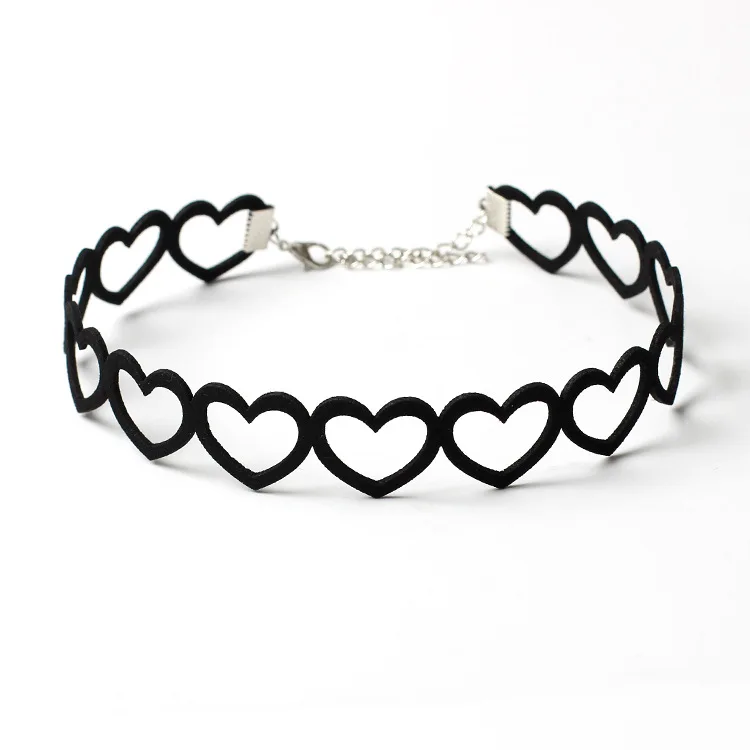 

Cute Hollow Heart Black Velvet Choker Necklaces Goth Short Tattoo Chocker Neclace For Women Neck Jewelry Collier Femme