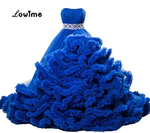 Роскошное вечернее платье с облаками, Бальные пышные платья для выпускного вечера, реальное изображение, с бисером, тюль, женские модные вечерние платья, vestido de festa - Цвет: Royal Blue