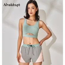 NRAHBSQT Весна контраст шить цвета повседневное Йога фитнес ремень шорты для женщин для тренажерный зал карман спортивные беговые шорты YD008