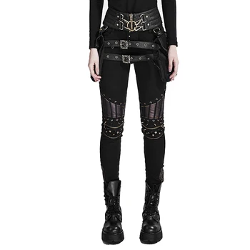 

Black Steampunk Pu Leather Stitching Trousers Women High Waist Gothic Sreet Personality Pencil Pants Leggings