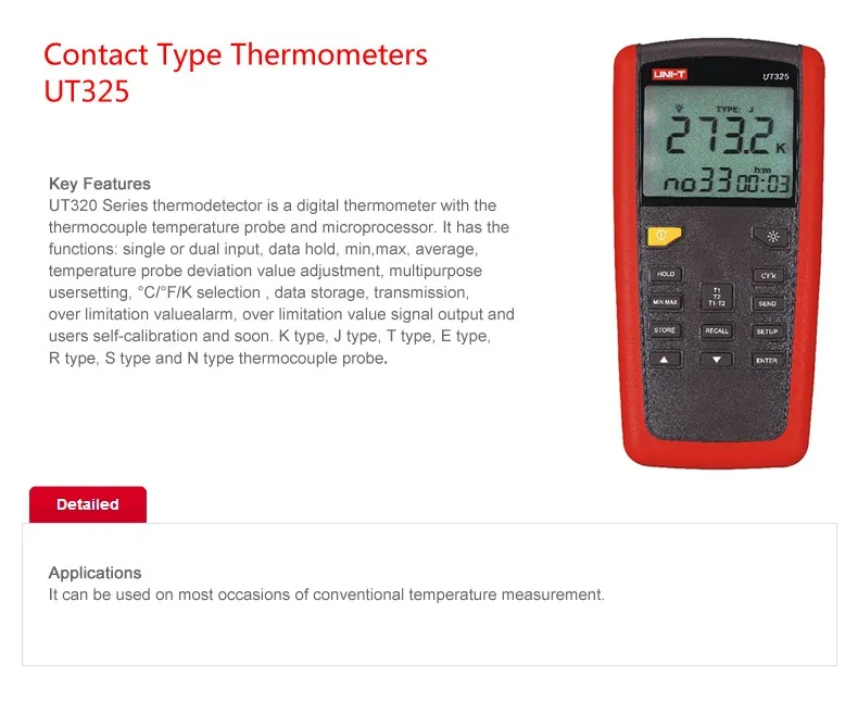 UNI-T UT325 Тип контакта термометры Диапазон-200~ 1375 USB интерфейс промышленный температурный тест выбор типа K.J.T.E.R.S.N