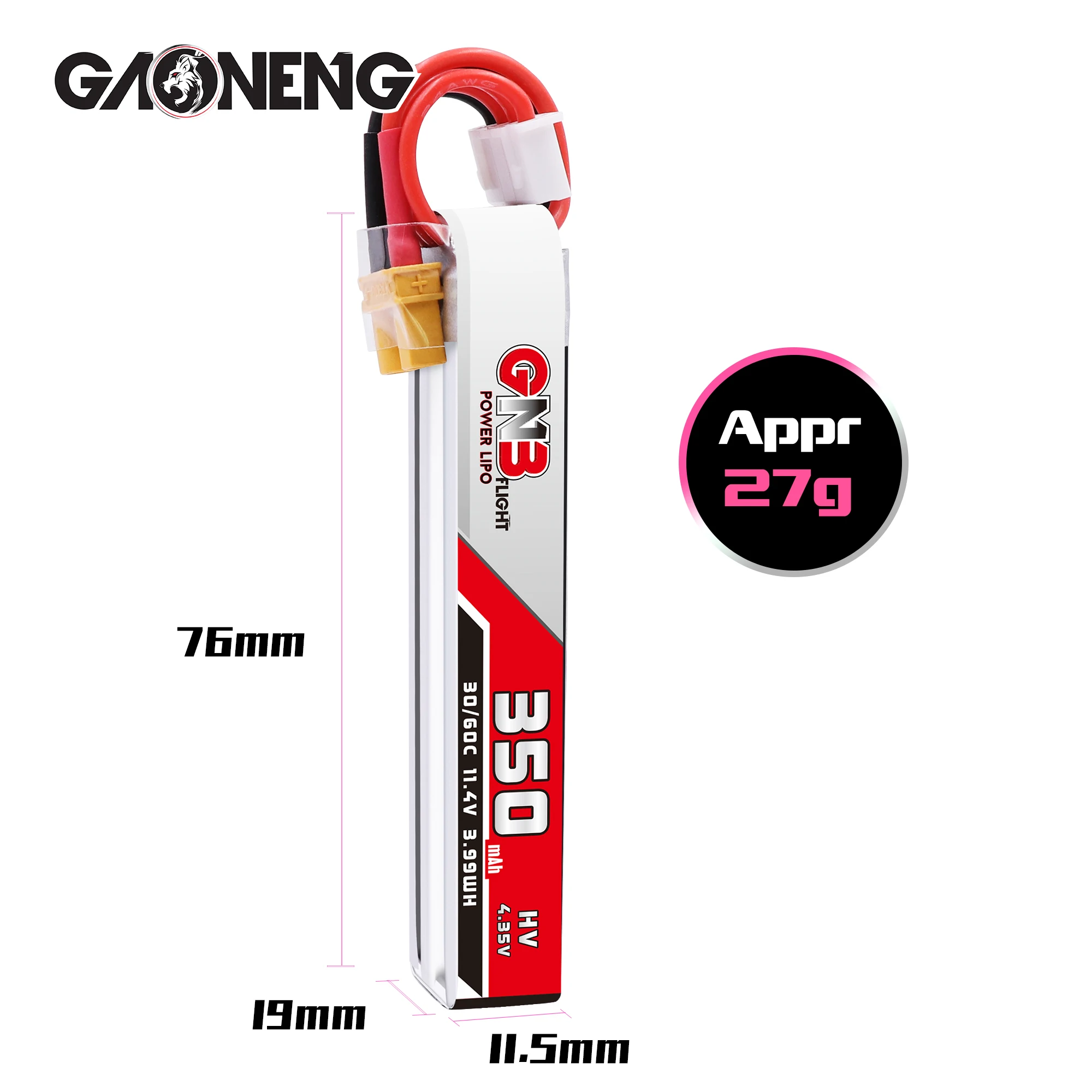 2 шт. Gaoneng GNB 350 мАч 3S 11 4 в 30C/60C HV Lipo батарея XT30 разъем для полноскоростного TinyLeader Whoop
