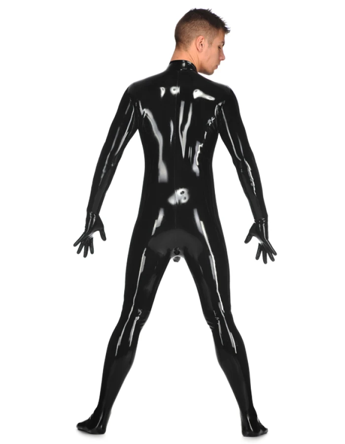 Rubber Latex Catsuits With Cortch Sheath Latex Gloves Front Zip Latex Rubbe...