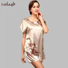 Summer Dress Sexy Silk Nightgown Sleepshirts Women Short sleeves Loose Nightwear Female Lounge Sleepwear Nightshirt E0044