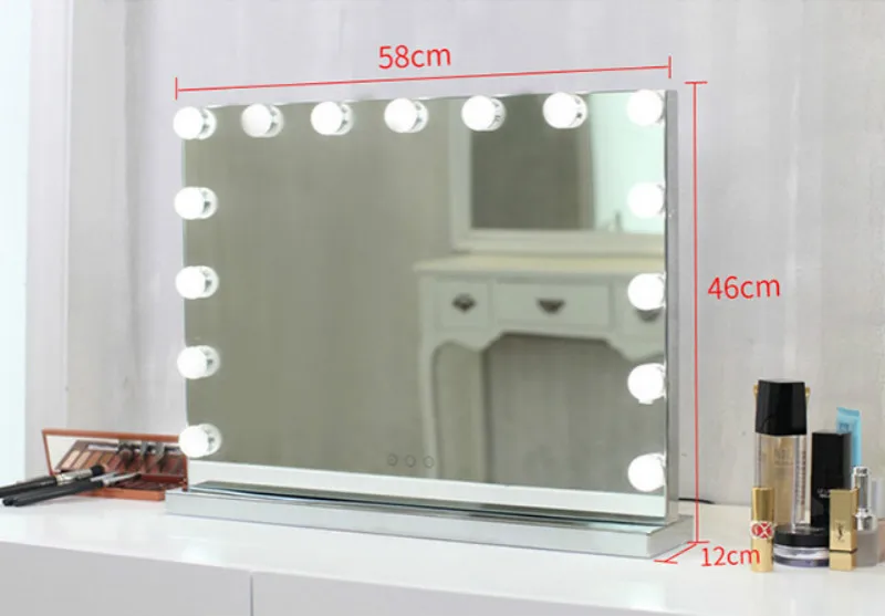 Голливудское бескаркасное косметическое зеркало с подсветкой для макияжа группа ламп 3 вида цветов свет косметическое регулируемое Сенсорное зеркало