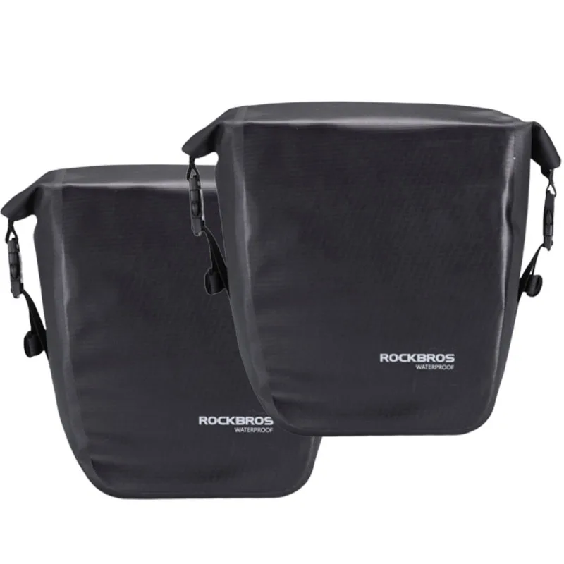 ROCKBROS велосипедная сумка велосипедные сумки на багажник полный водонепроницаемый большой карманы ручка для переноски Светоотражающая Отделка Велоспорт MTB багажник сумка - Цвет: 2 pieces black