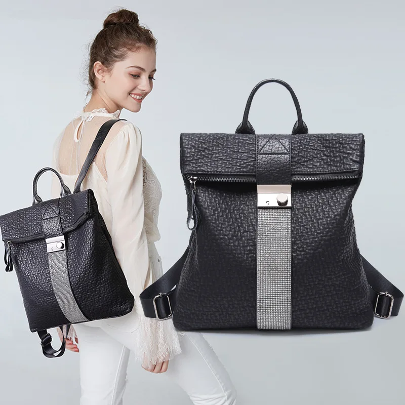 

Women Backpack female 2019 new European and American tide soft leather diamond large capacity ladies backpack wild travel bag