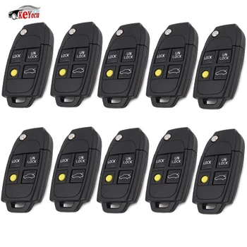 

KEYECU 10 Pcs/lot 4 Button Replacement Folding Remote Key Shell Case Fob for VOLVO S40 V40 C70 S60 S80