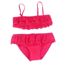 Детский купальный костюм для девочек; купальный костюм из хлопка; Однотонный купальник из двух частей; пляжный комплект; 3-18 месяцев