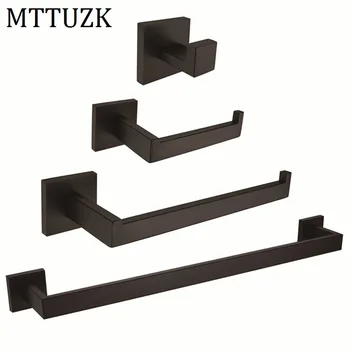 

MTTUZK 4piece/set 304 Stainless Steel Black Bathroom Accessories Towel Bar Robe hook Paper Holder Wall Mounted Bath Hardware Set