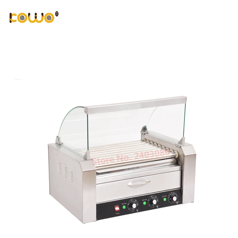 

stainless steel 9 roller electric hot dog grill machine with warming case