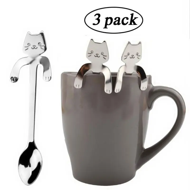 

Mini Cartoon Cute Cat Shape Stainless Steel Spoon Creative Milk Coffee Stirring Spoon Ice Cream Candy Teaspoon Kitchen Tool