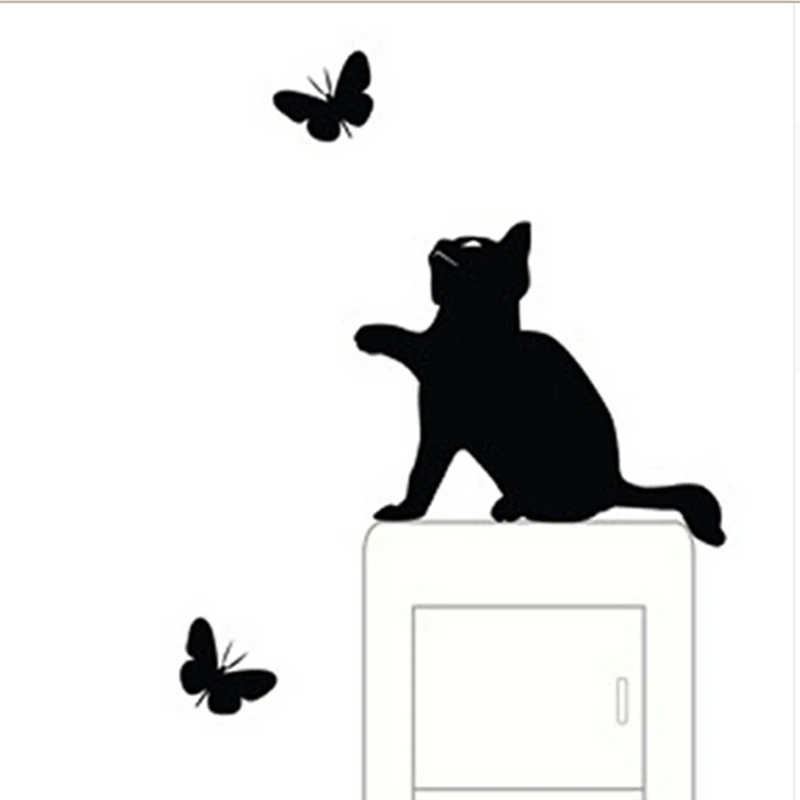 

5 pieces of /lots creative cartoon animal black cat butterfly switch sticker wall decoration