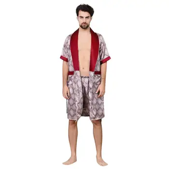 

2019 Men's Summer Bathrobe Set Pajamas Men badjas Simulation Silk Bath Robes bata hombre Home Thin Men's Sleepwear pyjama homme