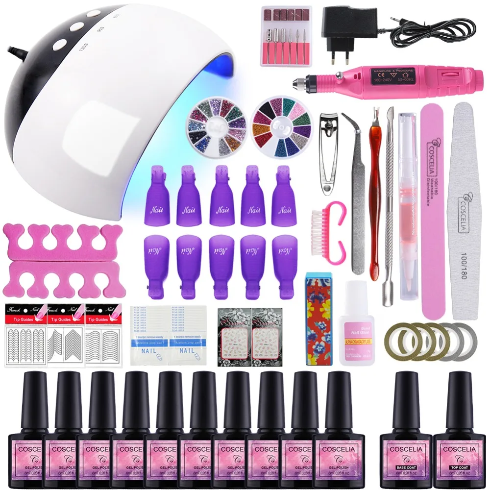 

6/10/12 Color Nail Gel Varnish Polish Manicure Set With UV LED Lamp Electric Nail Drill Machine Manicure Tools Nail Sets