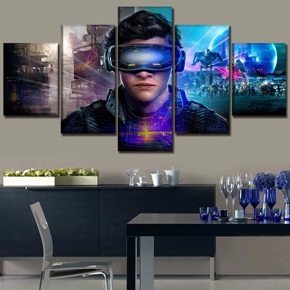 

5 Panel Modern Canvas Printed Movie Ready Player One Tye Sheridan Poster Wall Art Home Decorative Living Room Modular Pictures