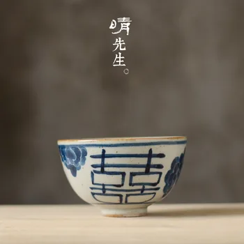 

Pure hand-painted blue-and-white tea cups, hand-painted blue-and-white cups, Jingdezhen ceramic kung fu small double-line cups