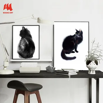 

WANGART Watercolor Animal black white Cat Canvas Art Print Painting Poster Wall Pictures for Home Decor Giclee Print JY584-586