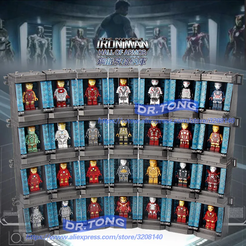 

20PCS Legoing Iron Man Hall of Armor Model Super Heroes Figures Collection Accessories Building Blocks Toys for Children XH1252