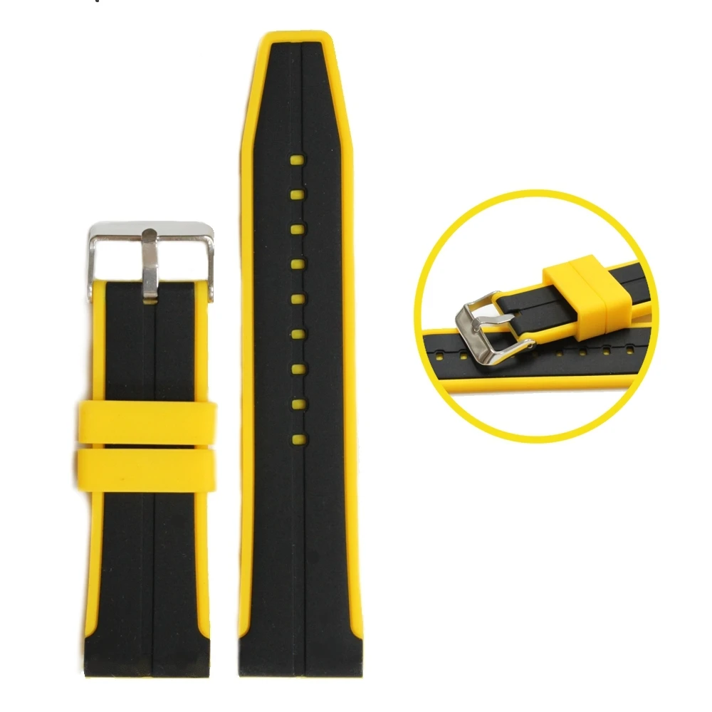 24mm New Good Taste Two-tone Black With Yellow Silicone Band Strap for Repairment Men Ladies Watch WB1048D24JB 24mm New Good Taste Two-tone Black With Yellow Silicone Band Strap for Repairment Men Ladies Watch WB1048D24JB
